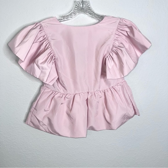 Express Top Women XS Blouse Peplum Shirt Baby Pink  Flutter Sleeve Babydoll Z - Picture 5 of 10